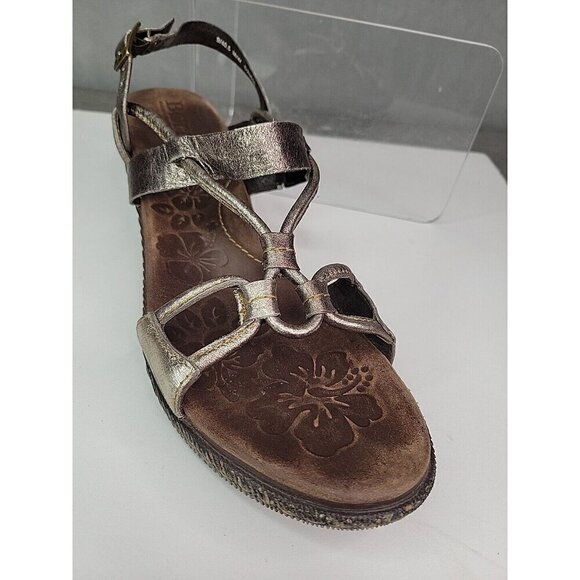 Women's Born Silver Metallic Leather Strappy Wedge Heeled Sandals Size 9 / 40.5 - Picture 6 of 15